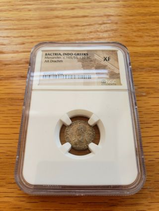 Bactria,  Indo Greek Manander 165 - 140 Bc Ngc Xf 4/5 4/5 Drachm Choice Toned Rare