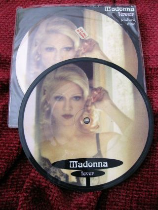 Madonna Fever Rare 7 " B&w Picture Disc 45 & Promo Backing Card Erotica Sex Lp
