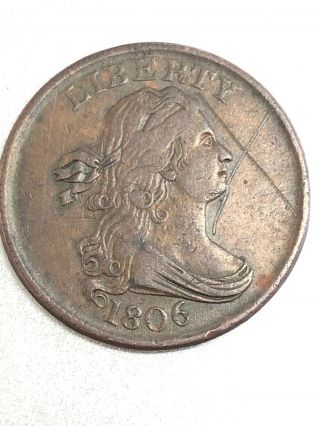 1806 Draped Bust Half Cent,  Stemless,  Rare (scratched)