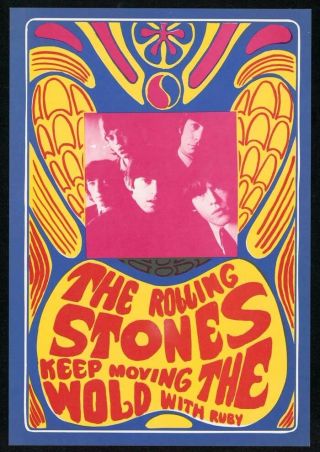 Rare Rolling Stones Psychedelic Konst Poster 1967 Mick Jagger Keith Richards