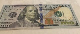 $100 Dollar Bill W/ Rare Serial Number Ll 11111181 H (seven 1’s) & Crisp”