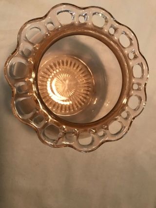 RARE VINTAGE PINK DEPRESSION GLASS FISH BOWL VASE WITH OPEN LACE EDGE 3