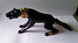 Rare Vintage 1950 Lge 18.  5 " Black Panther Ceramic Figurine Sculpture Mid Century