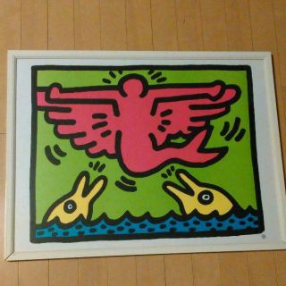 Lithograph Keith Haring Angel Framed Rare Item From Japan 76x58 Cm 5h