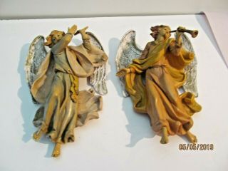 2 Christmas Rare Italian Angels Ornaments Gold Wings 11 " Tall Pvc Italy