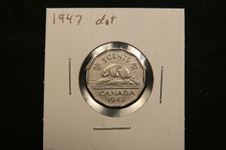 1947 Dot Canada 5 Cents Nickel Rare Type Coin