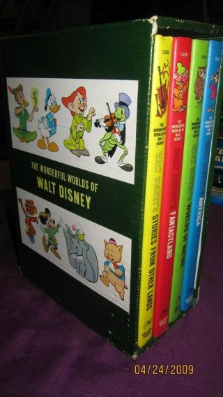 Wonderful World Of Walt Disney Hc 4 Book Set 1965 With Rare Folded Poster