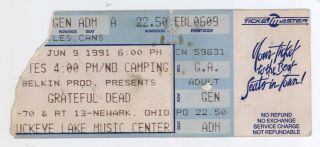 Rare Grateful Dead 6/9/91 Thornville Oh Buckeye Lake Music Center Ticket Stub