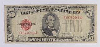 Uncommon 1928 - C $5.  00 Red Seal Us Note - Rare Note 555