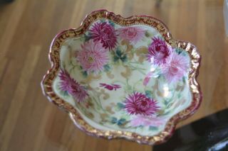Vintage Nippon Porcelain Hand Painted Chrysanthemums Flowers Candy Dish Rare