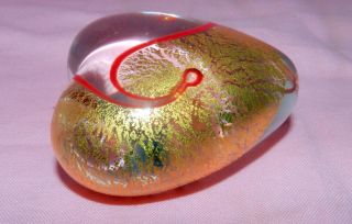 Incredible Robert Held Art Glass Rhag Signed Heart Paperweight Red & Gold Rare