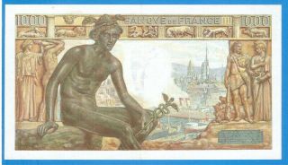 France 1000 Francs 1942 Series E1897 Rare 2