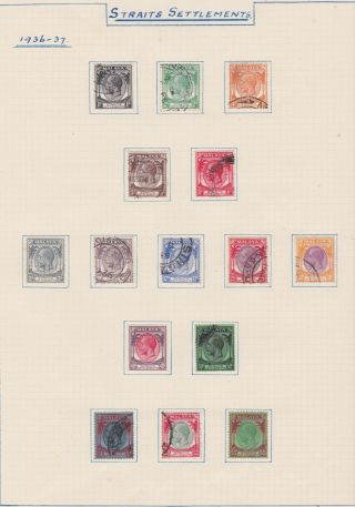 Malaya Malaysia Stamps Straits 1936 - 1937 Selection Rare Issues Old Album Page