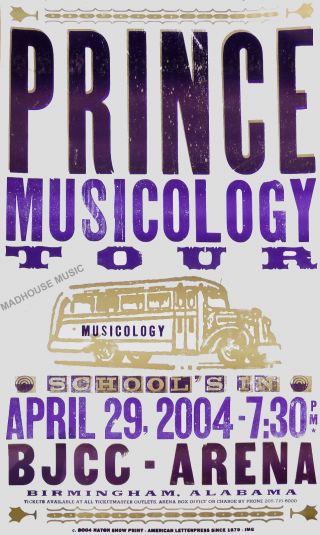 Prince Musicology Tour Birmingham Alabama Tour Poster Metallic Silk - Screen Rare