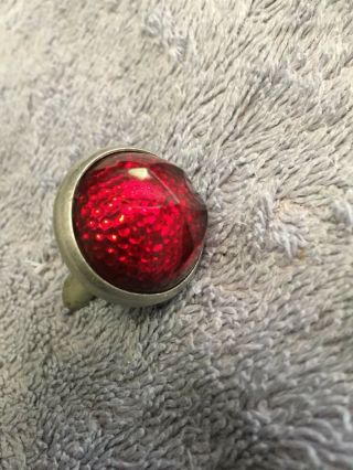 Rare Red Diamond Cut Glass Jewel Bicycle Or Auto Licence Plate Reflector,
