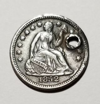 1852 Liberty Seated Half Dime Key Rare Coin Vf - Xf Details Holed 90 Silver