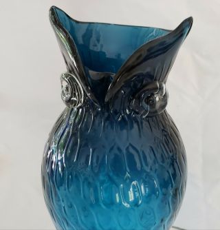 RARE MURANO TALL OWL BLUE GLASS VASE 2
