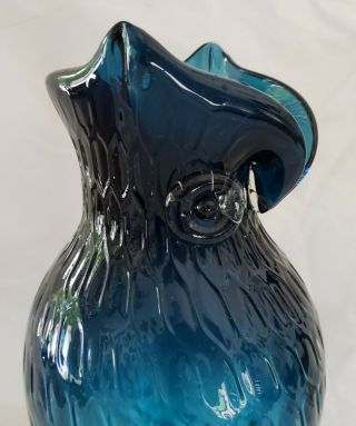 RARE MURANO TALL OWL BLUE GLASS VASE 3