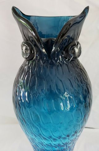 RARE MURANO TALL OWL BLUE GLASS VASE 5