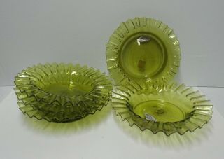 1 Rare Vintage Blenko Art Glass Green Bubble Crimped Ruffle Edge Dish Bowl 4