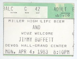 Rare Jimmy Buffett 4/4/83 Grand Rapids Mi Devos Hall Concert Ticket Stub