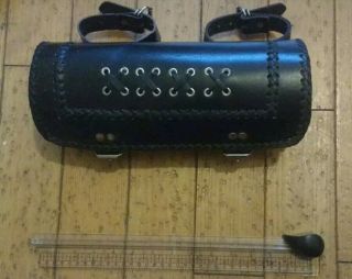 Rare collectable Leather vtg Harley motorcycle tool roll barrel bag motorbike 3