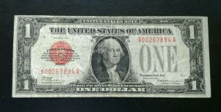 1928 $1 Legal Tender Note " Red Seal ".  First Use In Puerto Rico.  Rare