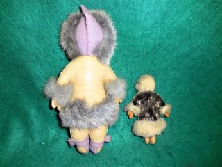 2 Rare Very Old Handmade Authentic Inuit Eskimo Dolls.  Real Fur 2