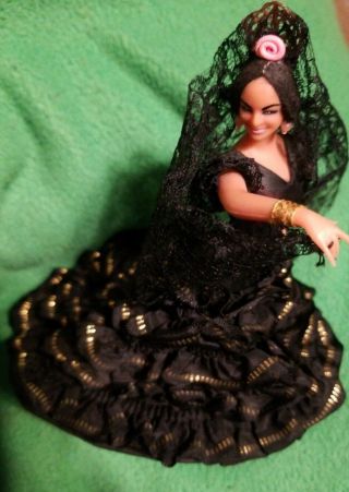 Vtg Spanish Flamenco Dancer Doll Mari Carmen Figure Spain Rare Black Dress