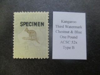 Kangaroo Stamps: £1 Grey 3rd Watermark Variety - Rare (g372)