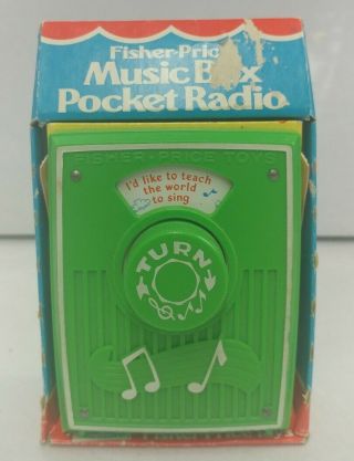 1974 Vintage Fisher Price Music Box Pocket Radio W/ Box Rare Great