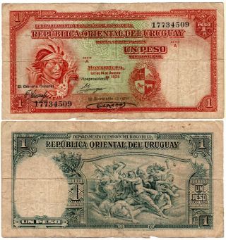 Uruguay 1 Peso (14.  8.  1935) P - 28,  Fine Rare