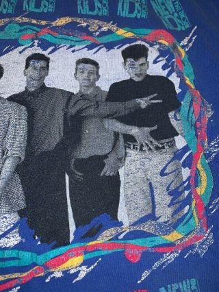 Vintage 80’s Blue Rare Kids on the Block Tour t - shirt Boy Band SZ L 4