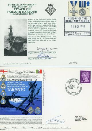 2 Rare Fdc Royal Navy Ww2 Battle Of Taranto Signed Dscs & Dsos,  Aircrew