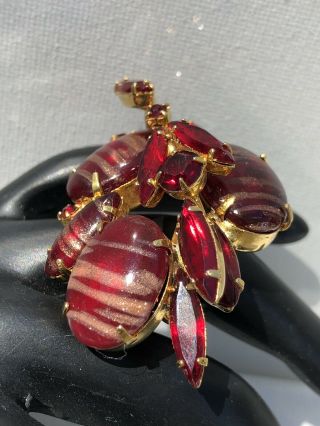 Rare Juliana D&e Red Glass Cabachon Rhinestone Brooch Pin Wow