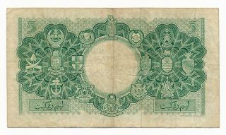 1953 Malaya & British Borneo $5 5 Dollars Note P.  2 QEII Fine & RARE 2