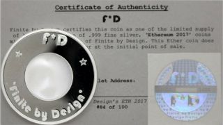 Ethereum 2017 RARE.  999 Silver Physcial Bitcoin 84/100 Unfunded Cryptocoin DIY 2