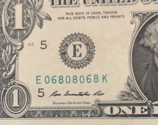 2013 E Series $1 One Dollar Bill Fancy Rare Trinary Flipper Bookend Note Frn Us