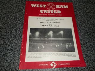 West Ham United V A.  C.  Milan (italy) 1954/5 Floodlit Friendly Dec 14 Rare