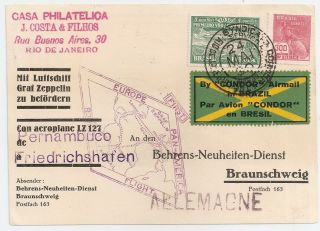 1930 Brazil To Germany Zeppelin Cover,  Incredible Color Cancels,  Rare