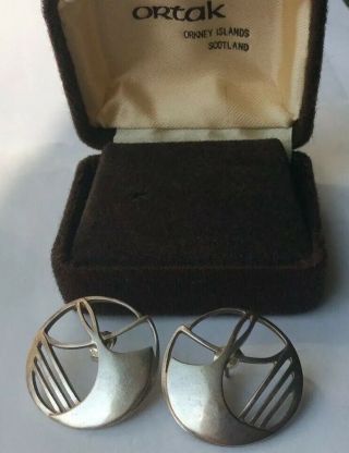 Exquisite Vintage Rare Malcolm Gray Ortak Scottish Sterling Silver Earrings 25mm