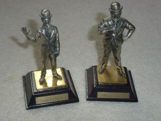 LAUREL AND HARDY SOLID PEWTER STATUES FIGURINES ON PLINTHS - RARE 2