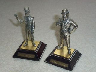LAUREL AND HARDY SOLID PEWTER STATUES FIGURINES ON PLINTHS - RARE 3