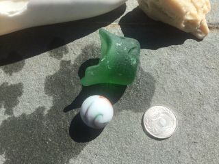 BEACH SEA GLASS HEAVY Glass Bottom,  Shooter Opaque Swirl Rare marble MUST 3
