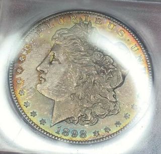 1898 - O Ms64 Icg Toned Morgan Silver Dollar Colorful Rainbow Toning Rare W/ Color
