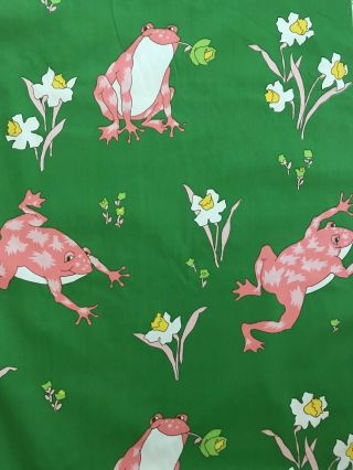 One Yd Rare Vtg Schumacher Froggy Pink & Green Palm Beach Style Fabric 15 Yards