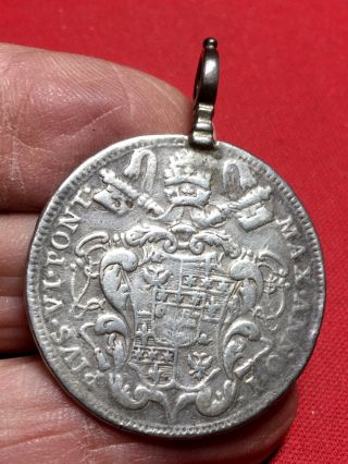 Rare 1775 Pope Pius Vi Scudo Papal States Vatican Silver Coin Pendant With Loop