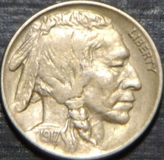 Rare 1917 - P Buffalo Nickel Full Date,  Full Horn Hi Grade Quality Toning