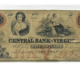 $5 " Central Bank " (rare Note) 1800 