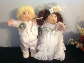 Rare Cabbage Patch Kids Bride & Groom Dolls Cpk Wedding Couple Set Tsukuda Japan